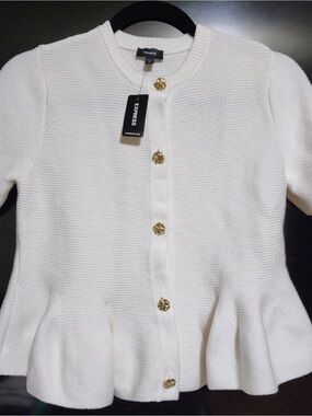 Express White Peplum Button-Front Cardigan withGold Buttons NWT$78